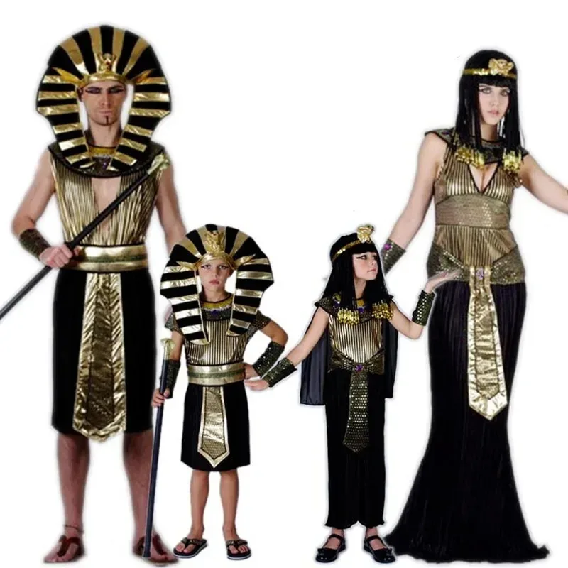 Carnevale Bambini adulti Bambini Faraone egiziano Costumi Cosplay Egitto Cleopatra Abito da festa reale