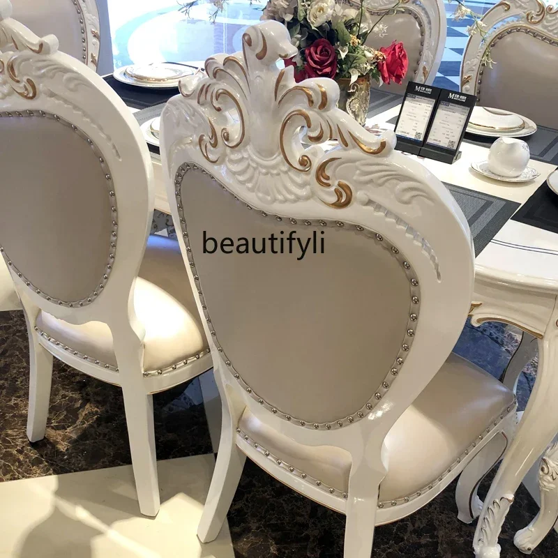 B178 European solid wood leather dining chair American antique pearl white ebony champagne, furniture cloth wood chair