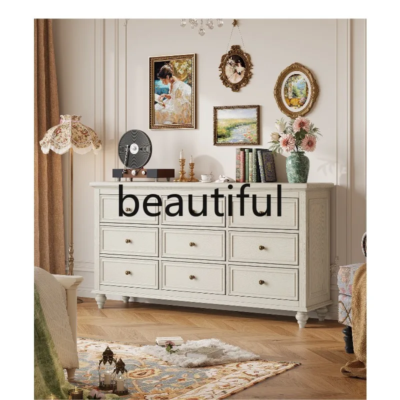 

American white all solid wood household living room against the wall nine bucket locker French cream wind storage locker