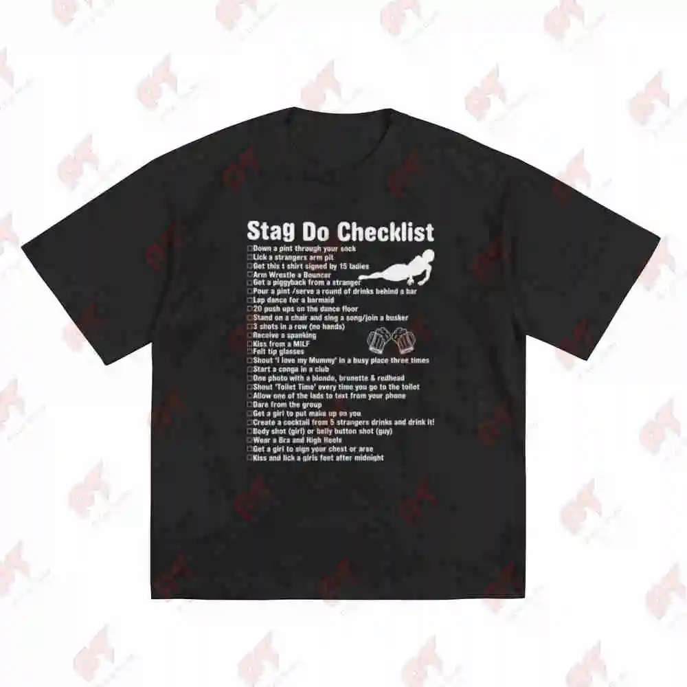 Stag Do Checklist Groom Bachelor Party Short Sleeve Tee 100% Cotton T-Shirt