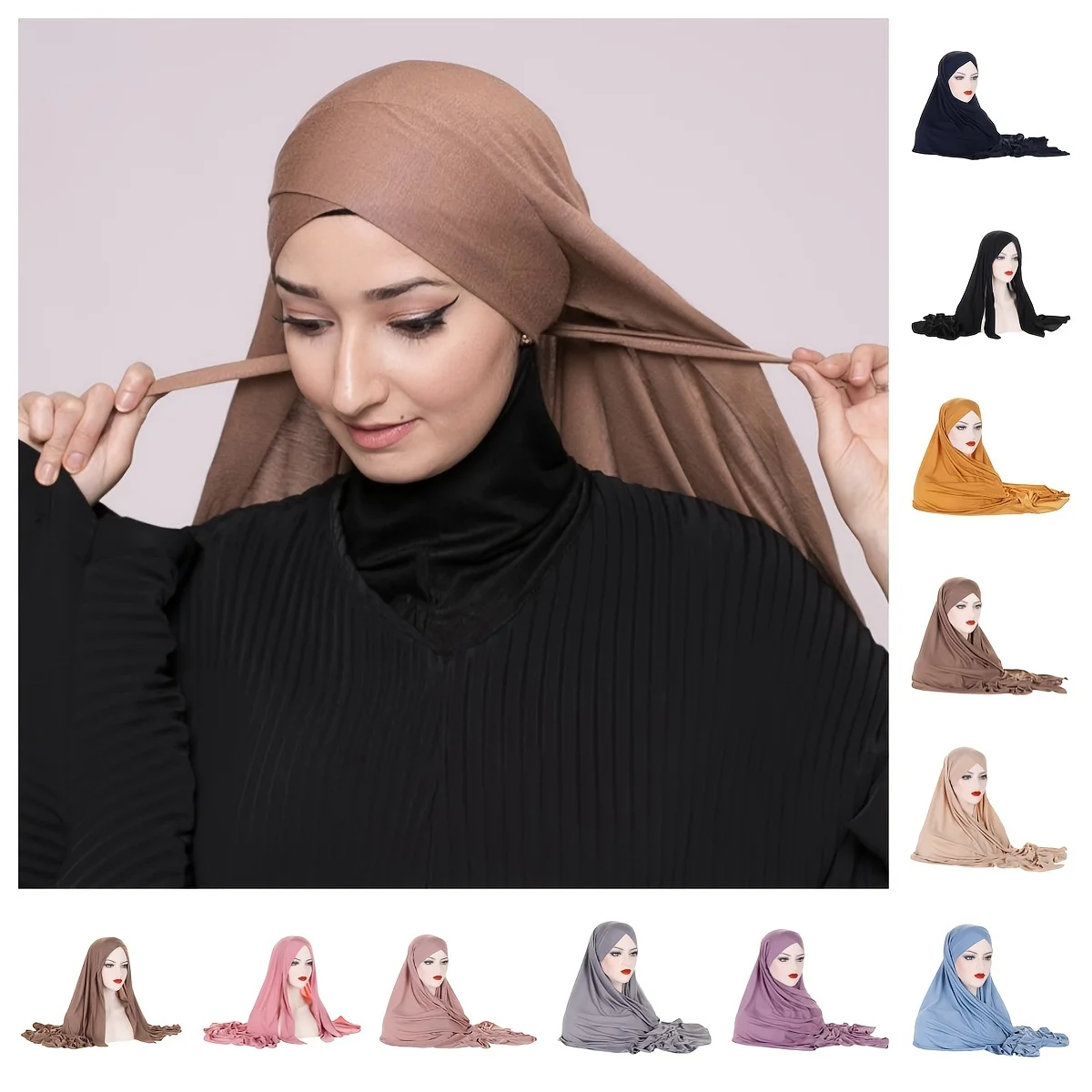 Retro Solid Color Hijab Simple Single Layer Cross Scarf Stylish Outdoor Sunscreen Stretchy Head Wrap