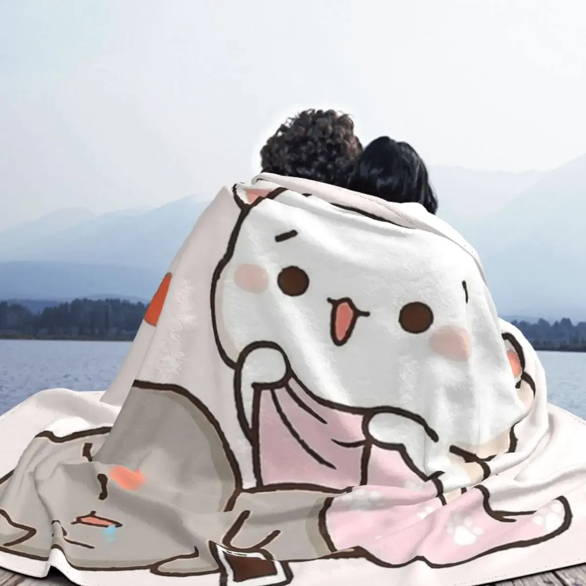 Peach And Goma Mochi Cat Wake Up Blanket 3D Print Soft Flannel Fleece Warm Throw Blankets for Picnic Travel Bedroom Sofa Quilt