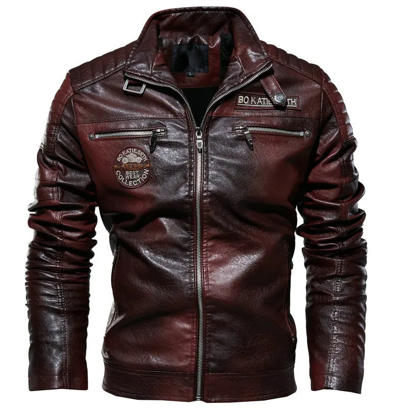 

Nice men's leather jacket autumn winter Pop PU leather coat men's European and American Motorcycle clothes plush leather clothes