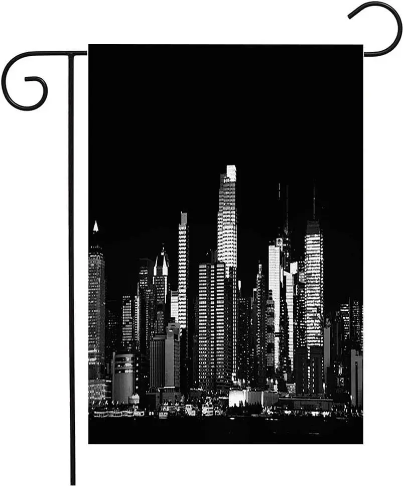 Добро пожаловать в сад флаг вертикальный синий пейзаж черная нижняя белая Нью-Йорк Ночная NYC Метрополитен городской пейзаж панорамная красота большой Y