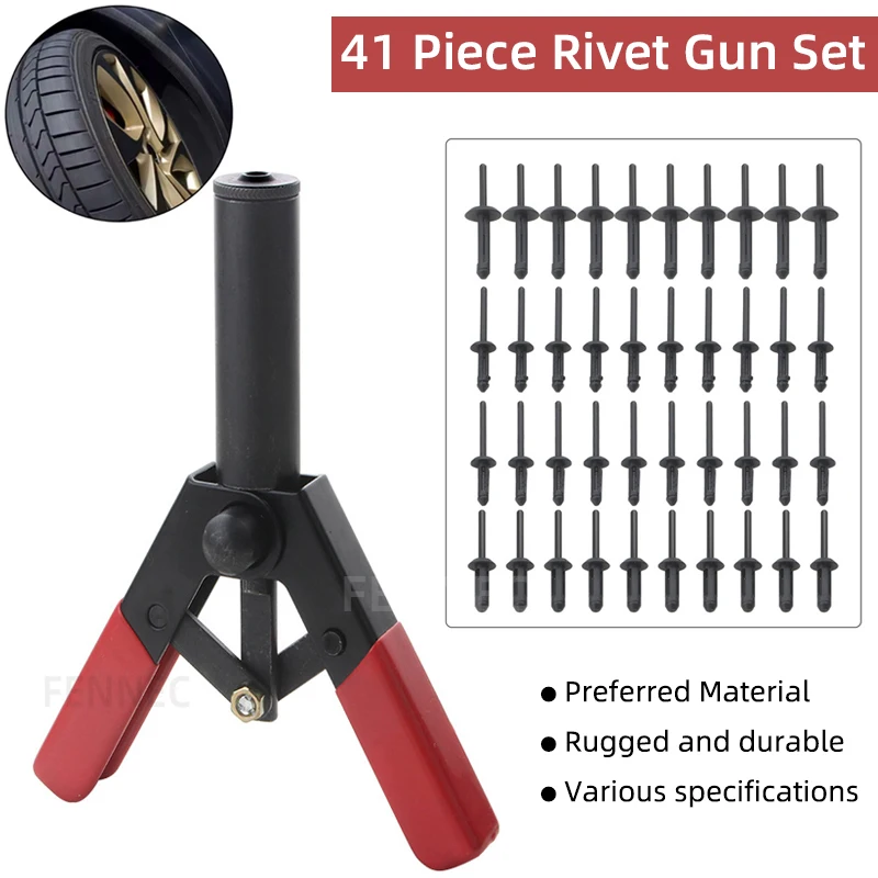 Plastic Rivet Gun Set with 40Pcs Nylon Blind Rivets and 1pcs Hand Riveter Suitable for Fastening Door Panels & Automotive Trim