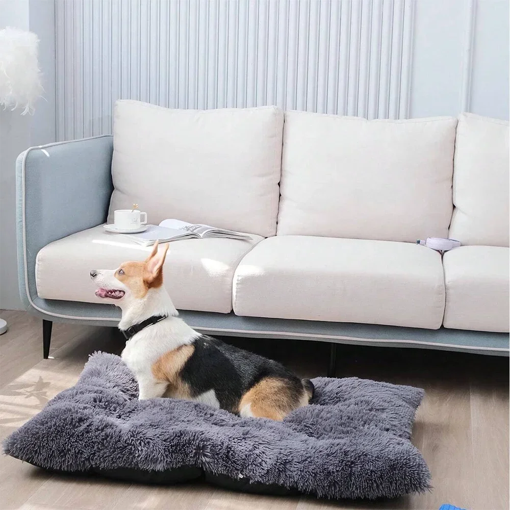 Cama grande de felpa lavable para perro, cojín cálido antiansiedad para mascotas, alfombrilla para dormir, alfombrillas comfoetables para perros pequeños, medianos y grandes