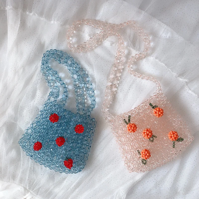 

Spot flower transparent beaded ladies bags handbag cute handmade crystal woven purses sweet beauty pearl bag