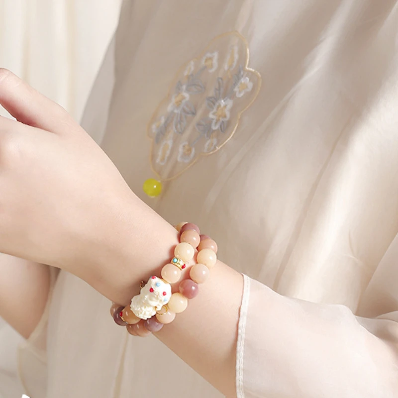 Original Design Natural Pink Bodhi Bracelet Double Circle Ivory Fruit Women Exquisite Jewelry Anti Fatigue Buddha Bead Talisman