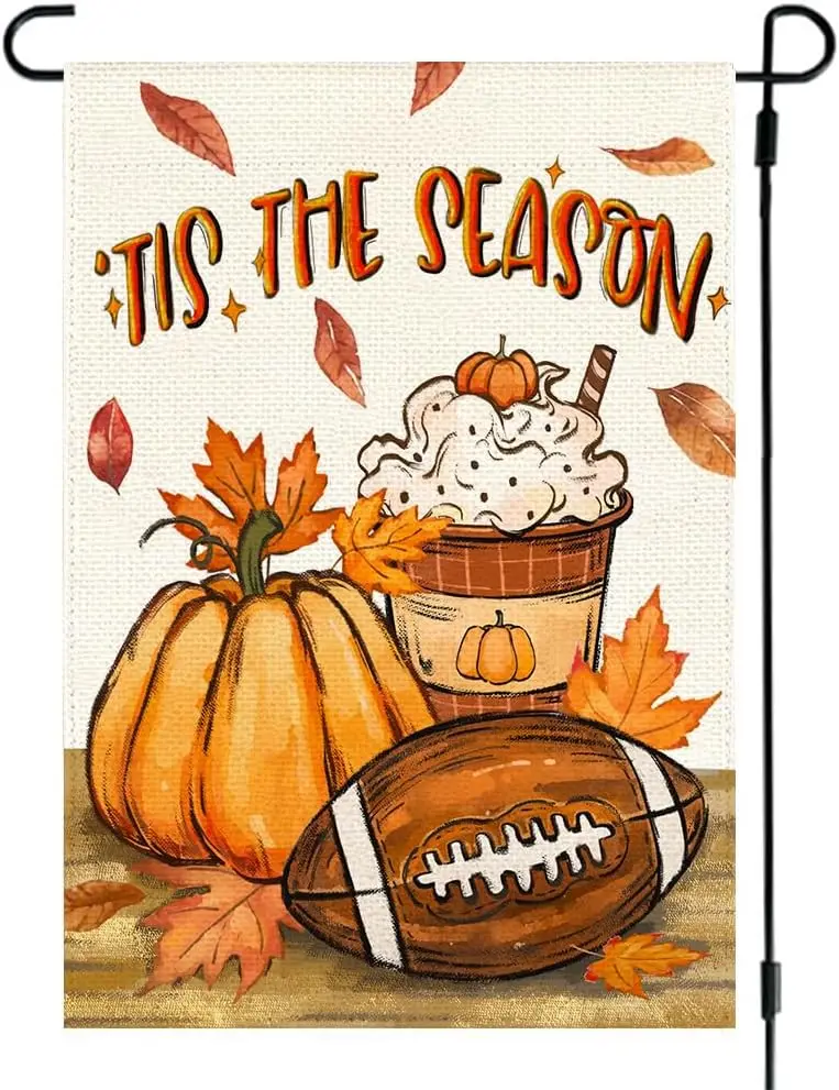 Tis the Season Fall Garden Flag 12x18 Inch Outside Yard Porch Decor | Double Sided, Autumn Leaves Rustic Football Pumpkin Sp llp