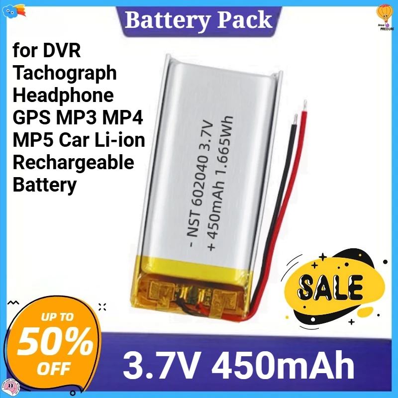 

602040 Lithium Polymer Battery 3.7V 450mAh for DVR Tachograph Headphone GPS MP3 MP4 MP5 Car Li-ion Rechargeable Battery
