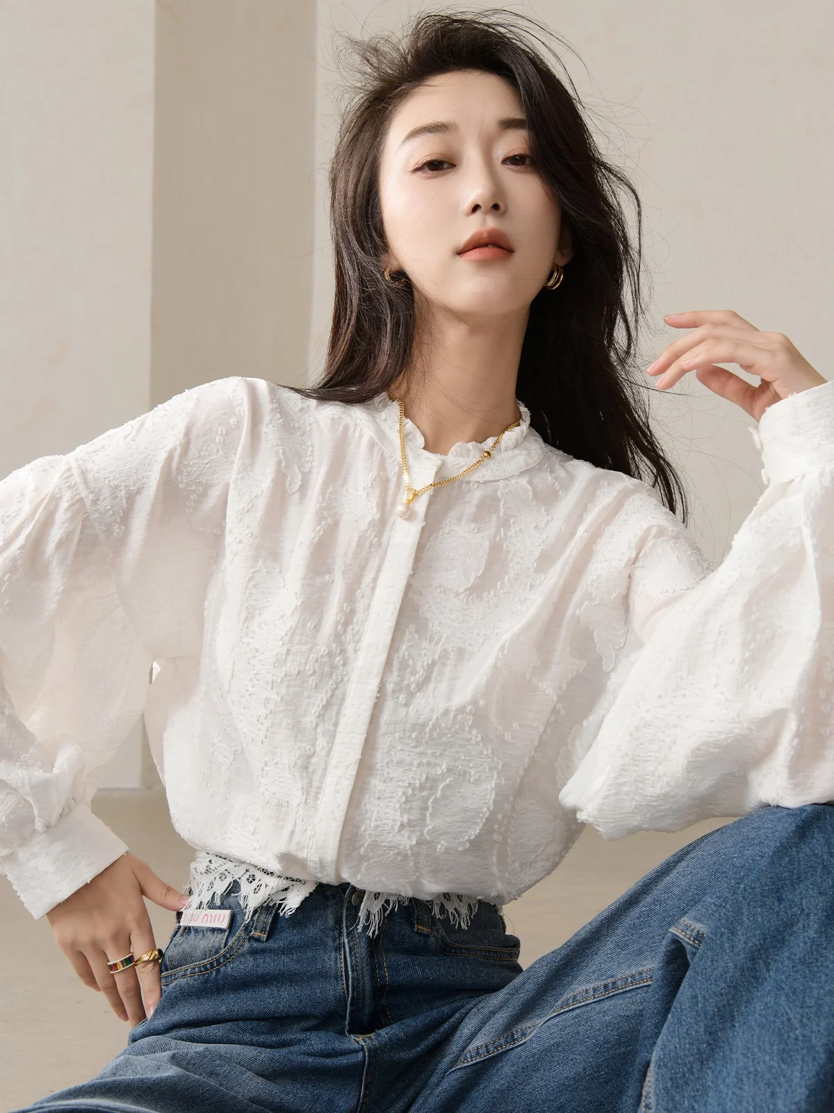 

Loose H-ape irt Garbociaga Dragon Joy Sylvia Textured Embroidery Lantern Sve Women's Comfortable Breathable Polyester ...