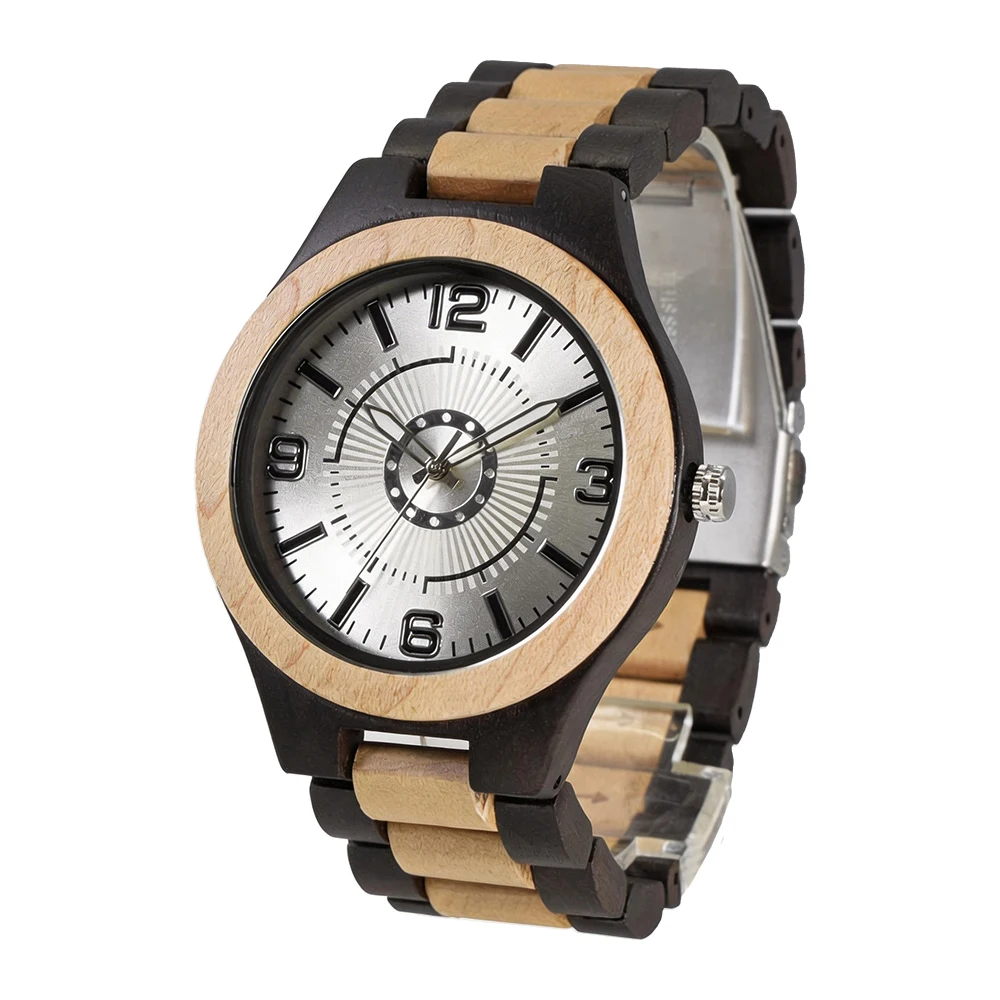 Mens Light Weight Unique Wood Watch, Uwood Series Handmade Sandalwood Analog Quartz Vintage Roman Number Natural Wooden Wristwat