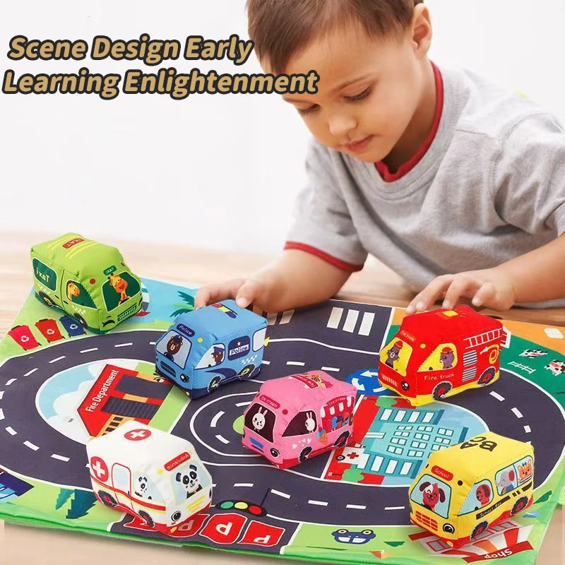 

Montessori Soft Cloth Car Toy Set Parent-Child Interactive Games Toys Car Baby Early Education Sound Paper Rattle Toys Car Gift
