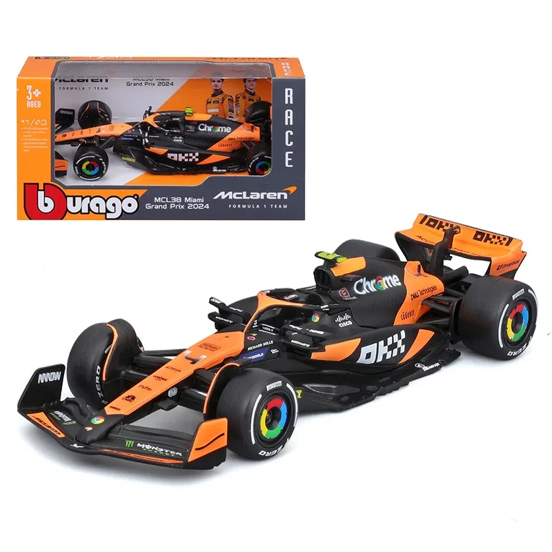 Bburago 1:43 2024 F1 Mclaren MCL38 Miami Grand Prix #4 Lando Norris #81 Oscar Piastri Diecast Alloy Car Toys Collectible Gifts