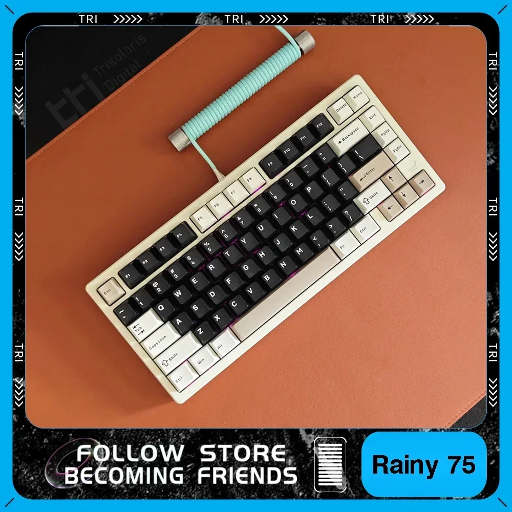 Rainy 75 Mechanical Keyboard Tri Mode RGB Wireless Customized Hot-swap CNC Aluminum GASKET Mirrored Glass Pc Accessories Gifts