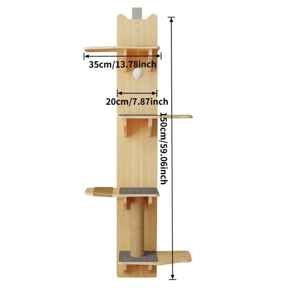 

4-Levels Cat Climber Hanging on The Door Cat Integrated Climbing and Jumping Platform Solid Wood Hanging Door Cat Climbing Frame
