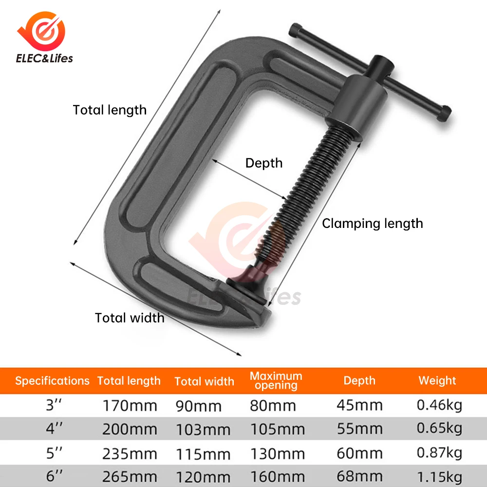 6/5/4/3 Inch G Clamp Metal Face Clamp Locking Plier for Woodworking Pocket Hole Joinery Cabinet Carpentr DIY Fixed Clip