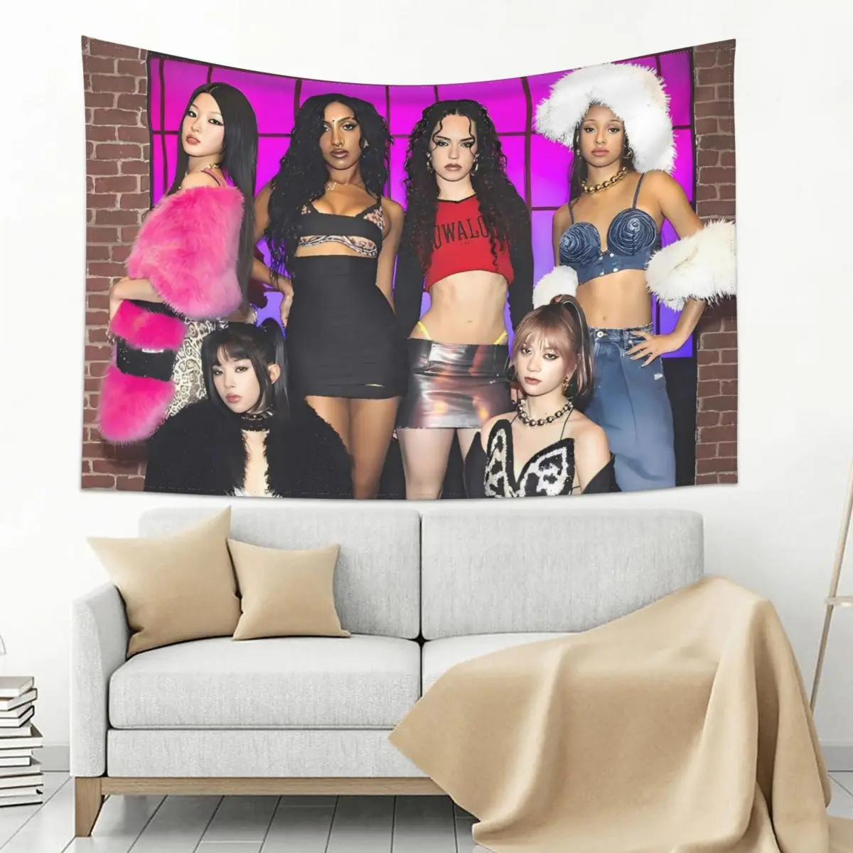 KATSEYE Member Manon, Lara, Sophia, Megan Tapestry Background Cloth Wall Art Hanger Picture Living Room Home Decor Blanket
