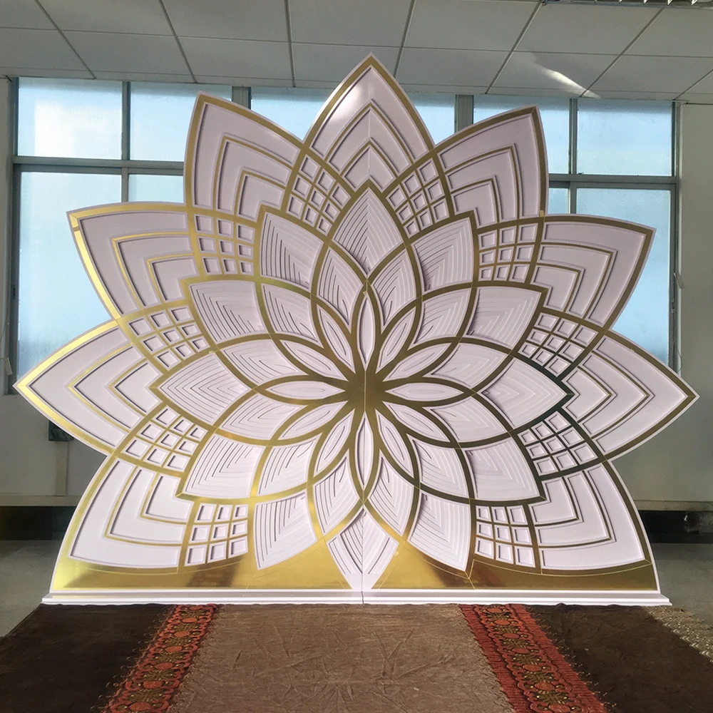 Popular Luxury Style Wedding Ceremony Lotus Flower Pattern Backdrop Board Photography Backdrop Birthday