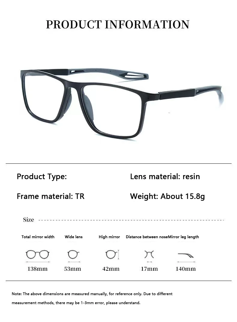 TR90 Sport Lesebrille Ultraleicht Anti-blau Licht Presbyopie Brillen Frauen Männer Weit Anblick Optische Brillen Dioptrien Zu + 4,0 – Detail 8