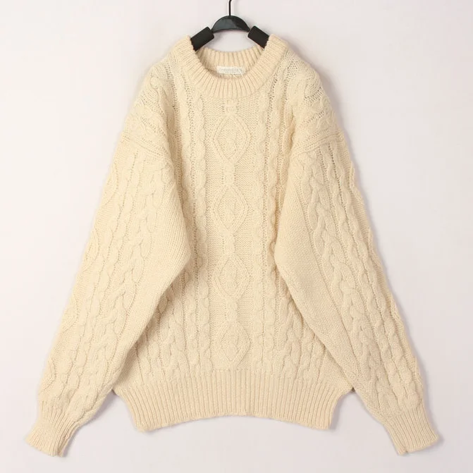 

Винтажный осенне-зимний белый кардиган с 3D-вязкой в виде пшеничных колосьев, свободный крой, длинный рукав, круглый вырез, шерстяной трикотаж для женщин