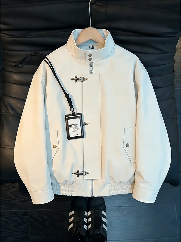 

Мужская кожаная куртка American Sle, весенне-осенняя, с воротником-стойкой, в стиле пилотской куртки, Cleanfit, Harrington, рабочая одежда, цвет синий авиационный