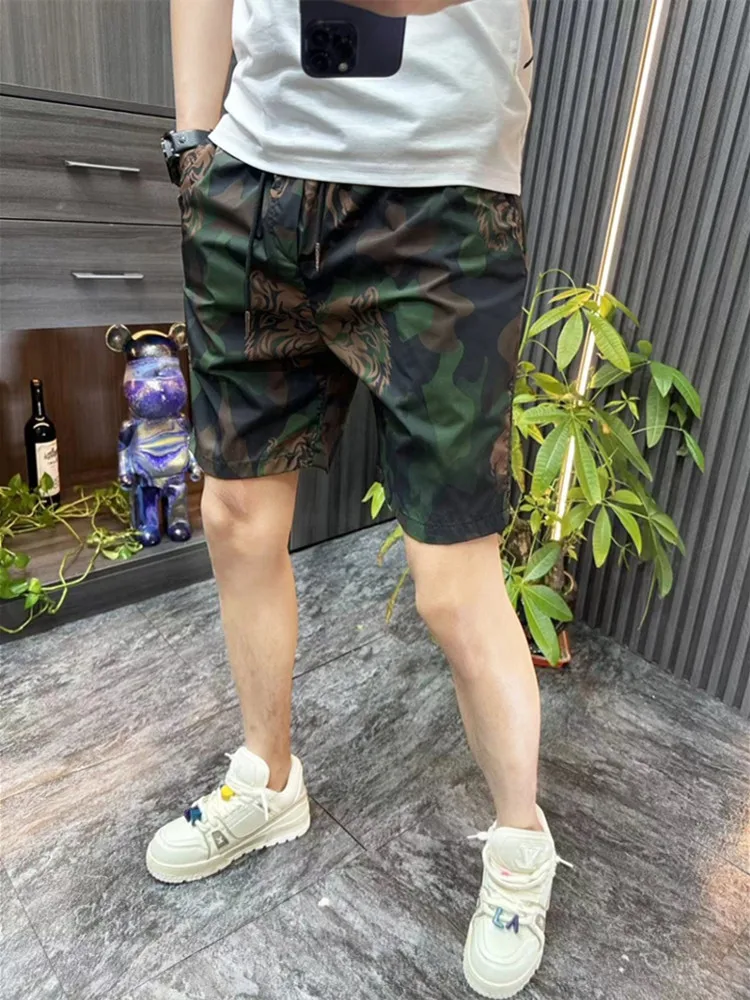 

Casual Summer Men's Short Pants Ice Silk Thin Beach Style Five-Point Tiger Print Trendy Shorts Youth Active Straight Leg Trou...