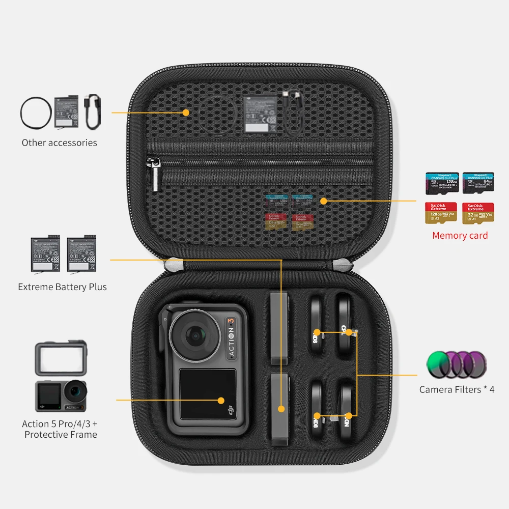 

Carrying Case for DJI OSMO Action 5 Pro Hard Shell Storage Bag Mini Portable Handbag for DJI Action 4 Sports Camera Accessories