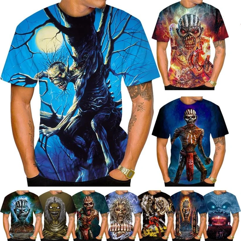 Hot sale new living dead 3D printing t-shirt rock music round neck short sleeve heavy metal fashion casual unisex tops