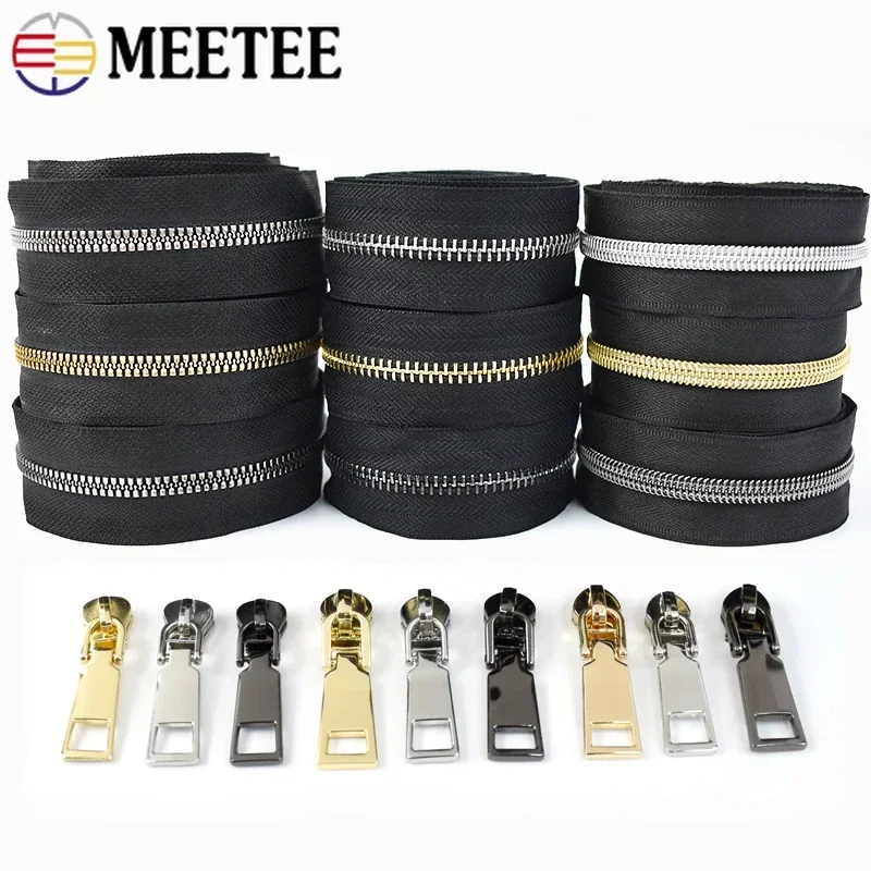 1/2/3Meters Meetee 5# Metal Nylon Resin Zippers Tapes with Sliders Sewing Cabbage Zipper Bag Zip Slider Closures Accessories