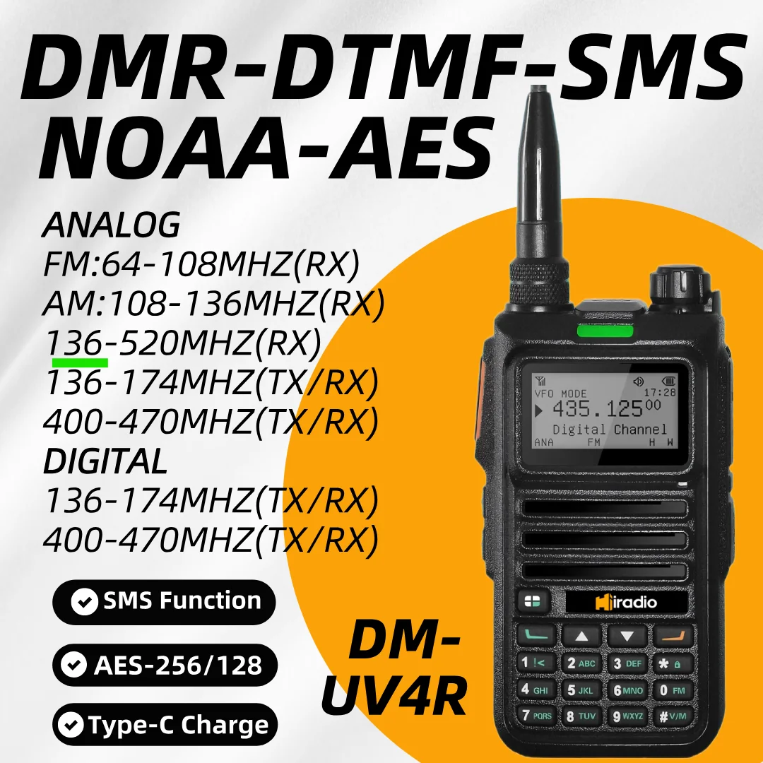 Iradio Y23DM-UV4R Цифровая рация, двухрежимный DMR/аналоговый двусторонний радиоприемник, радиолюбитель с двумя слотами по времени, 1024 канала, SMS AES NOAA