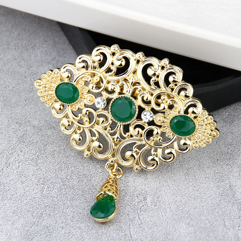 Sunspicems-broche caftán de flor árabe para mujer, alfileres de Color dorado de 18K, joyería de boda de Marruecos y Argelia, bisutería de cristal, regalo