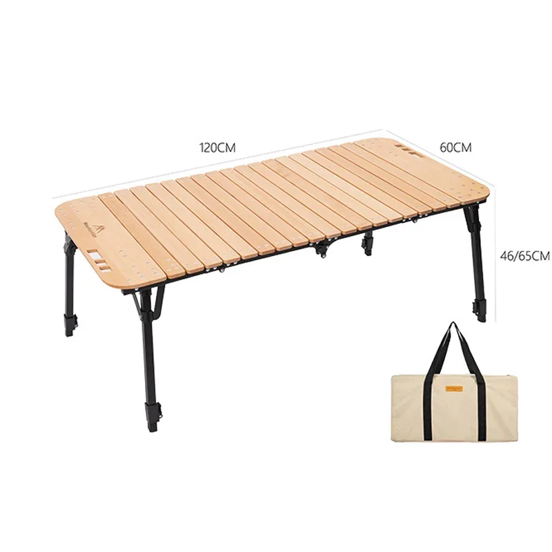 Outdoor Beech Organ Table, Portable Camping Folding Lifting Table, Picnic Four Fold Rolls Table