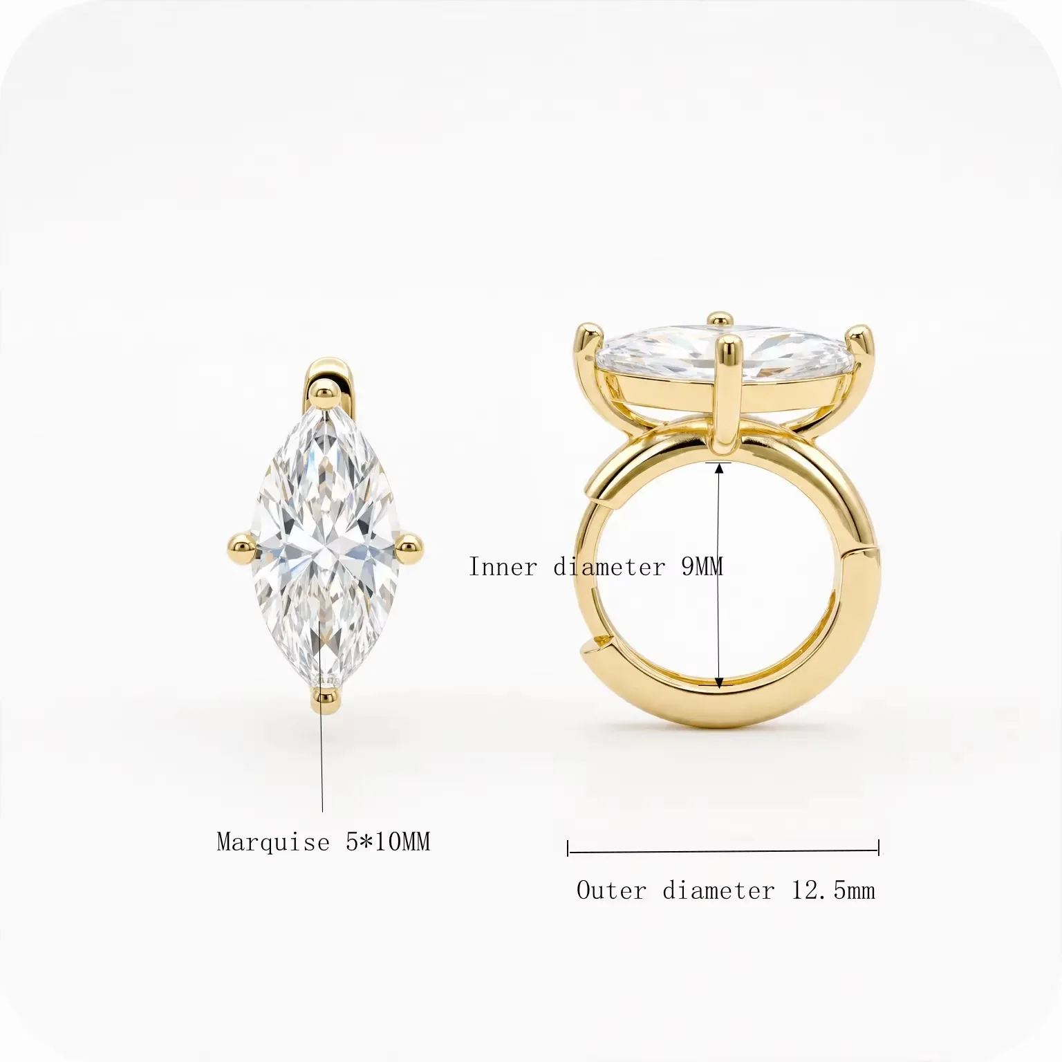Moonmory, schlichte, modische Ohrringe im Marquise-Schliff, aus Messing, als Creolen für Damen, 14 Karat vergoldet, ovale Birnenohrringe, Geschenk zum Muttertag. – Detail 14