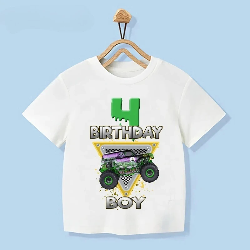 1-9 Years Old T-shirt Birthday Boy T-Shirt Monster Truck Birthday Party Monster Truck Jam Gift Clothing T-shirt Children