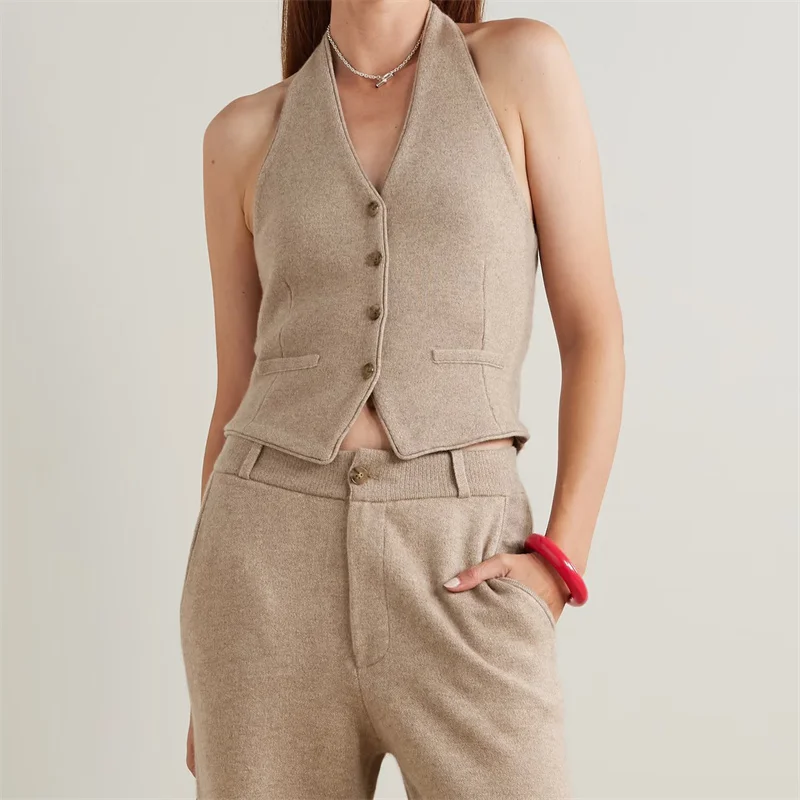 

Women's vest Winter 2025 new elastic knitted slim fit sleeveless top 100% wool women's sweater Sexy backless women's corset y2k