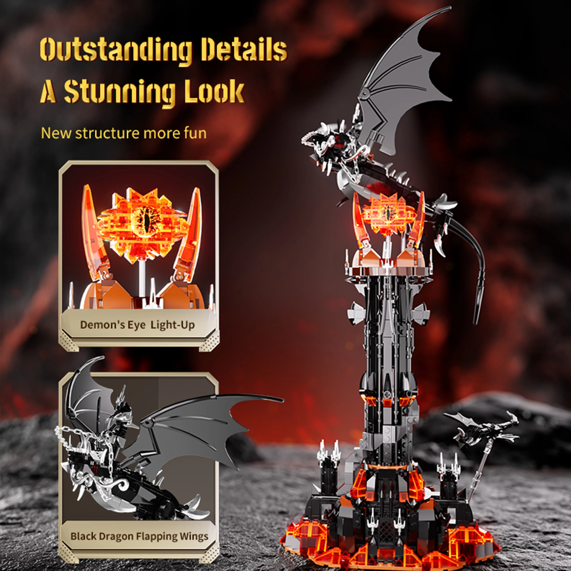 

1182 шт., кольца из фильма Лорда, модель Fell Beast Magic Tower, строительные блоки, темная башня Барлада-dûr, кирпичи, игрушки для детей, взрослых, подарки