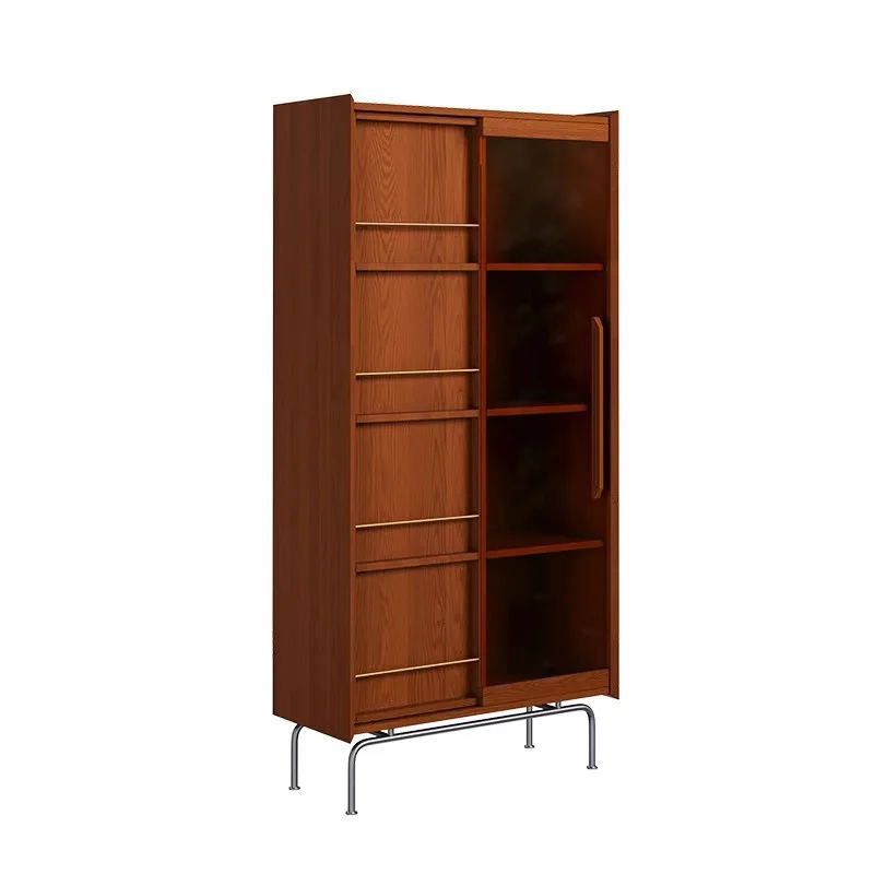 Retro solid wood, study simple magazine locker household living room glass door display cabinet sand edge cabinet