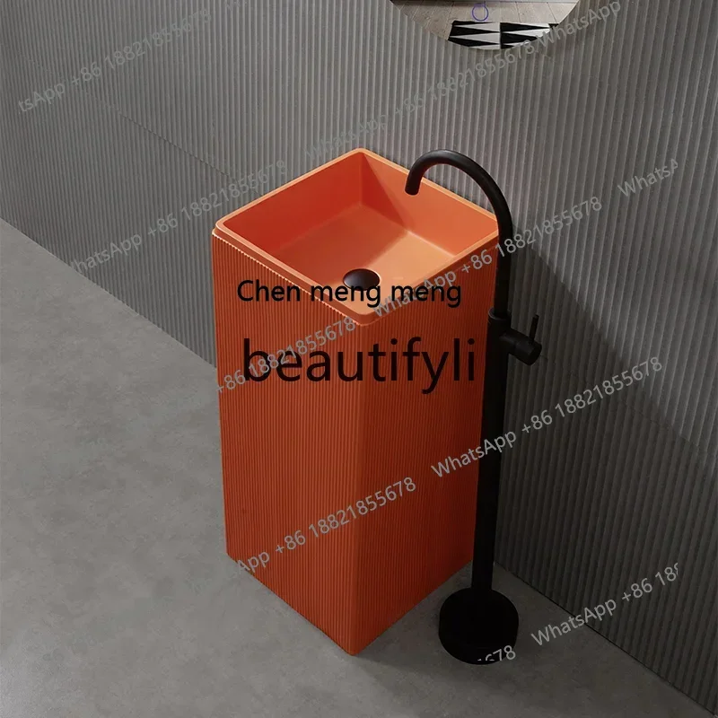 Nordic simple orange-red column basin washbasin integrated floor-to-ceiling bathroom washbasin pillar basin