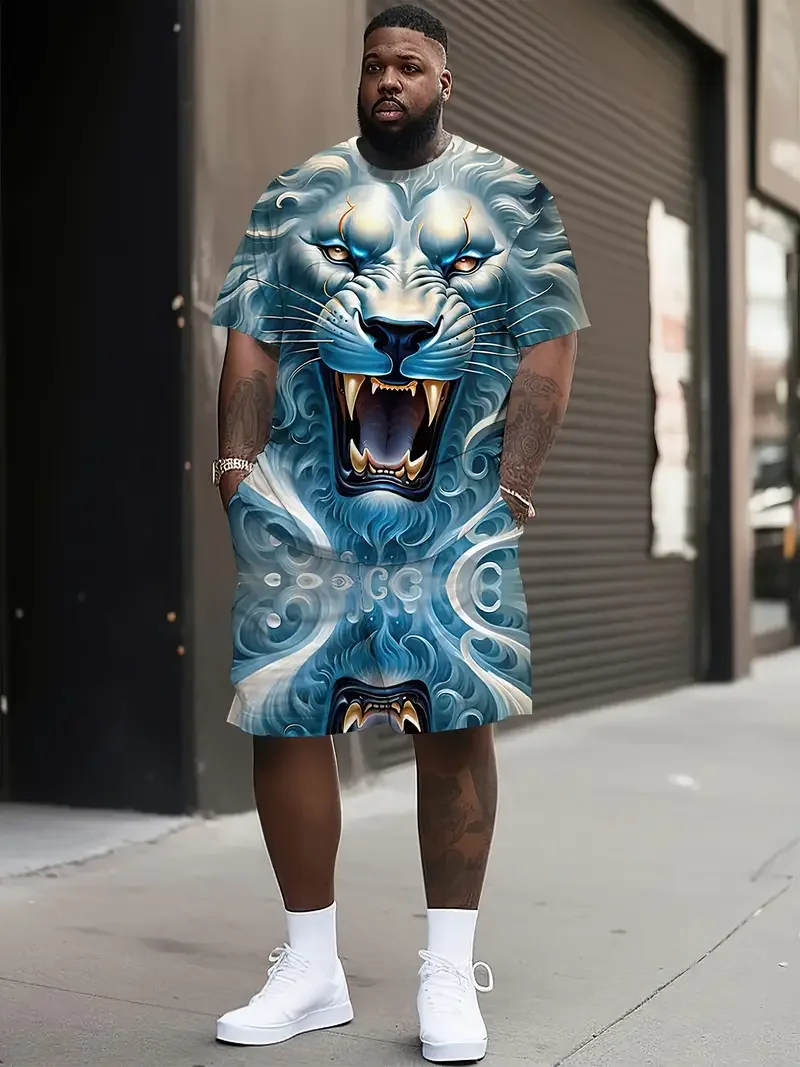 

Летняя мода, футболки с 3D принтом животных, льва, комплекты с шортами, мужская футболка большого размера с короткими рукавами, комплект брюк, костюмы, одежда