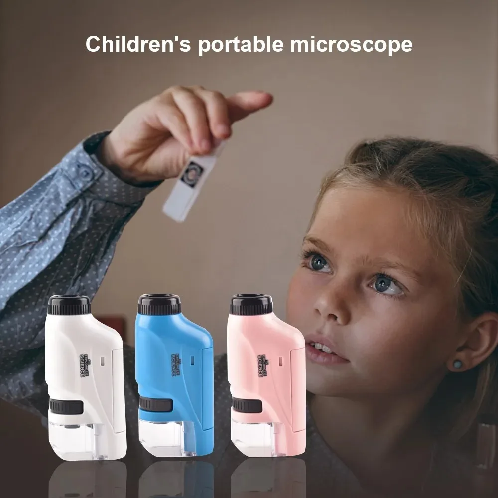 Batterie de microscope portable, éducation scientifique pour enfants, cadeau de microscope bioscience, déterminer avec LED, 62, 60-120x