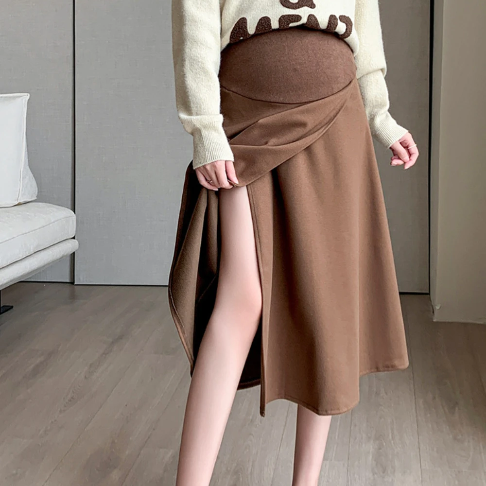 Autumn Korean Fashion Maternity Skirts Elastic Waist Belly A Line vestido Clothes for Pregnant Women Pregnancy photoshoot skirts