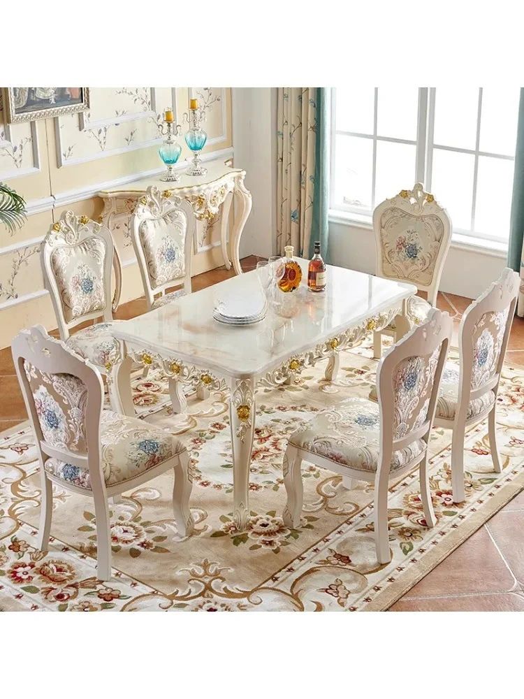 European-Style Dining Tables and Chairs Set Marble Modern Simple Home Small Apartment Dining Table Solid Wood Rectangular Table