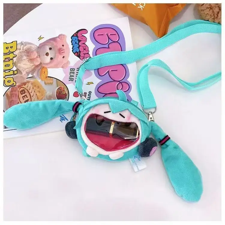 Hatsune Miku Coin Purse Women Shoulder Bag Cartoon Kawaii 14cm Headphone Bag Plush Pain Bag Crossbody Bag Keychain Girl Gift image 6