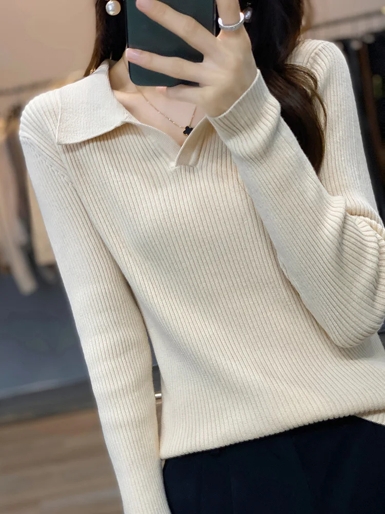 

00% Pure Cotton Long Sve Ne Knitted Base irt Women Slim Fit Warm Versatile ort Pure Color Autumn Winter Sweater