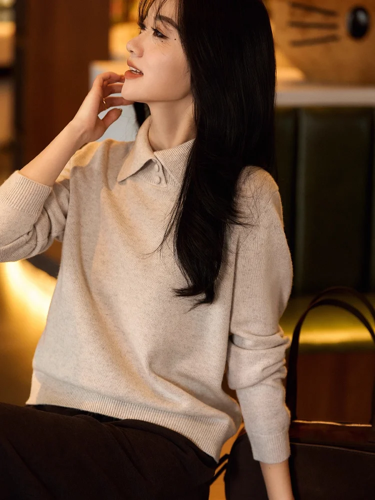 Birdtree، 90% صوف الأغنام 10% سترة الكشمير المعنقة، المرأة محبوك الدفء التلبيب القمم، قميص كامل الأكمام، 2025 بلوفر شتوي T5D507JF #5