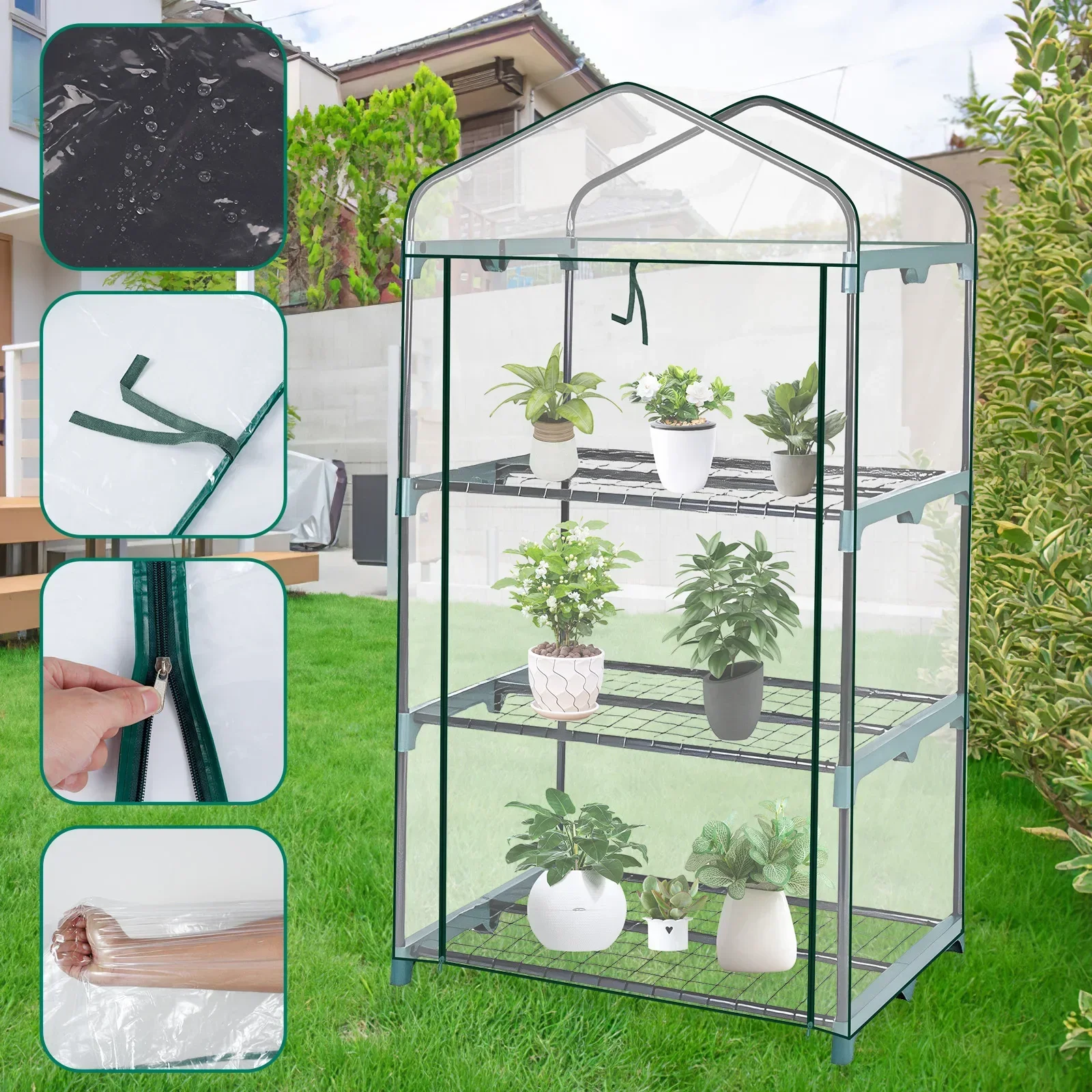 2-5 Tier Walk-in Greenhouse Replacement Cover Flowers Plants Warm for Outdoor Indoor PVC Greenhouse Cover with Zipper - No Shelf