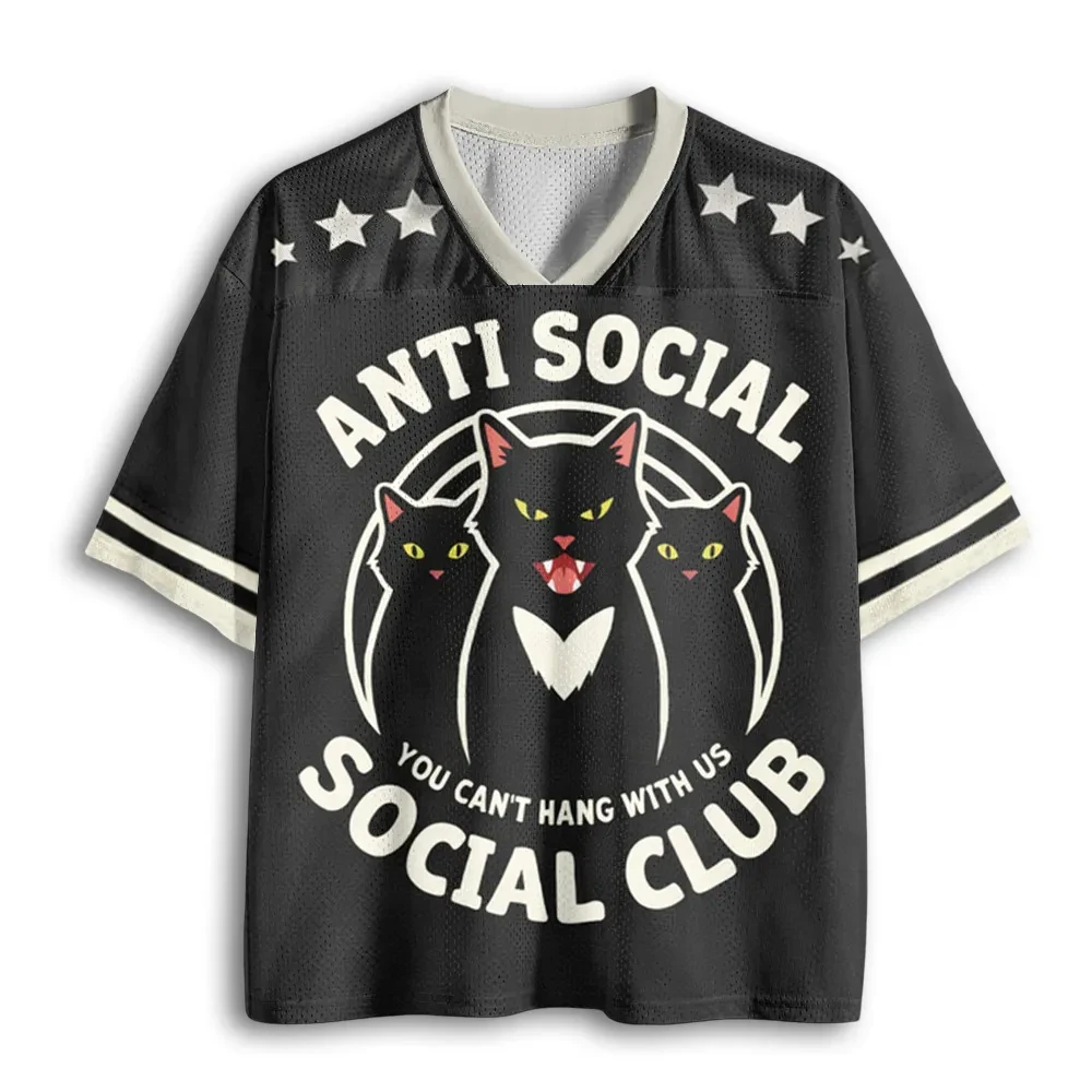 2026 Sommer Bestseller Retro Spaßiges Schwarzes Katzen-Print V-Ausschnitt Y2K Mode Jersey für Erwachsene Kinder Übergröße Lässiges Sport-T-Shirt – Detail 3
