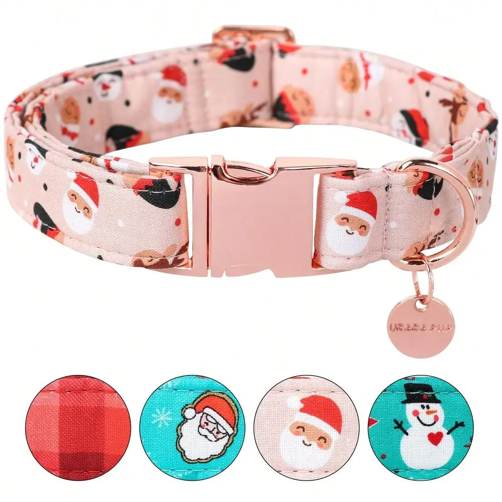 

URARA PUP Christmas Dog Collar, Adjustable Santa Claus Design Metal Buckle Collar, Durable Dog Accessory For Small Medium Large