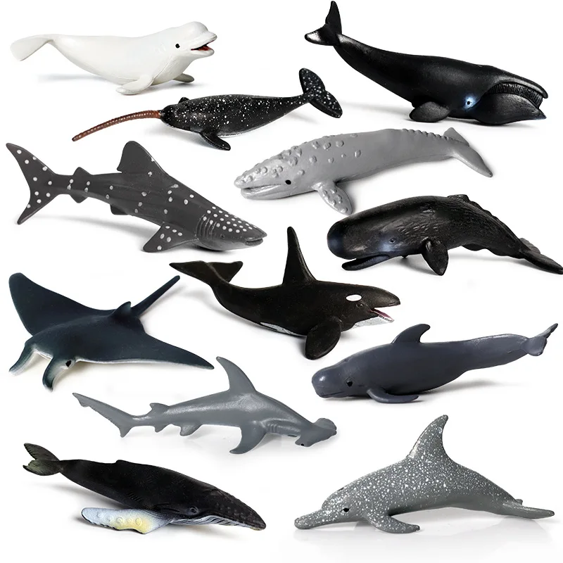 Simulation marine animal model toys kids toys solid shark sperm whale killer whale mini ocean ornaments